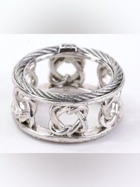 Charriol Sterling Silver & Stainless Steel Cable Ladies Heart to Heart Ring